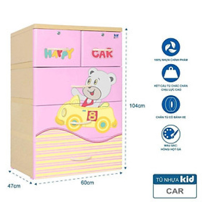 Tủ Nhựa KID 4 Tầng Qui Phúc – Nhựa PP & ABS Chính Phẩm, Bánh Xe Di Chuyển, Họa Tiết Ngộ Nghĩnh Cho Bé