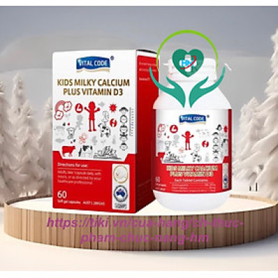 Viên uống canxi và vitamin VITAL CODE KIDS MILKY CALCIUM PLUS VITAMIN D3  - Nhâp Khẩu Úc - Hộp 60 viên