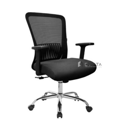 Ghế nhân viên lưng lưới tay chữ T CE4548-M Nội thất Capta Ghế làm việc lưng trung nệm vải khung nhựa đen tay tựa chữ T điều chỉnh chân xoay inox 201 có bánh xe nhựa