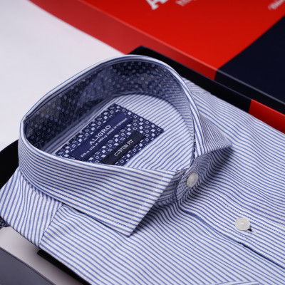 Áo sơ mi nam kẻ cộc tay Custom Fit mã ALGS-C82