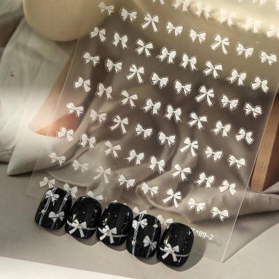 Sticker Hình Nơ 3D Trắng Đen SJY1085 Mix Kiểu Hàn Quốc Dán Móng Siêu Xinh, Hình Dán nail Móng Nơ Nổi Trắng Đen Sheng Jia Yu Nữ Women