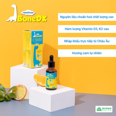 Siro Healthza BoneDK bổ sung Vitamin D3, K2(MK7) dạng nhỏ giọt hộp 1 lọ/30ml