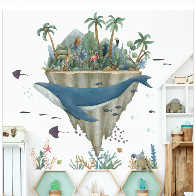 Sticker Giấy Dán Tường Decal Dán tường Tranh Dán Tường Trang Trí Tường Mẫu Cá Voi Xanh Và Bán Đảo Sở Thú ZH-1018