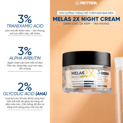 Kem dưỡng trắng da mờ thâm nám, tàn nhang ngày đêm Pretty Skin Melas 2X Cream 50ml