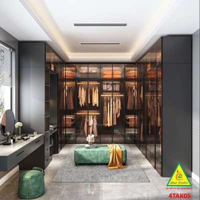 Tủ quần áo gỗ MDF cánh kính cường lực khung nhôm 4TAK05 - Nội thất lắp ráp Viendong Adv