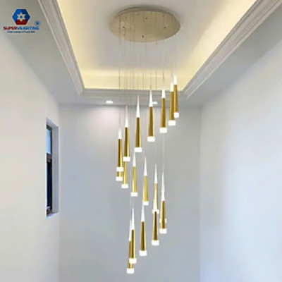 Đèn chùm thông tầng pha lê SuperVilighting trang trí cầu thang đèn thả trần bảo hành 24 tháng