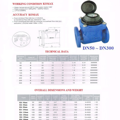 Đồng hồ đo nước sạch DN125 Komax thân gang mặt bích đầy đủ giấy tem hiệu chuẩn, dùng cho nhà máy, cao ốc, khu công nghiệp - HÀNG CHÍNH HÃNG