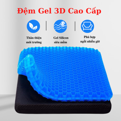Đệm ngồi Gel 3D tổ ong thoáng khí kích thước 35x30x3cm và 42x37x3.5cm, Đệm ngồi cao cấp chất liệu Silicon mát lạnh siêu êm - Hàng chính hãng