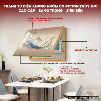 Tranh che ổ điện, atomat gia đình khung nhôm Có pitton thủy lực nâng 90 độ nội thất nhà cửa