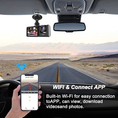 Camera Hành Trình Wifi 2 Mắt Màn Hình IPS FHD 1080P 30fps IR/Mic Kết Nối Android/iOS