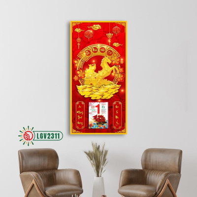 Lịch gỗ phong thủy Kim Mã Phát Tài IMWI LGV2311 - 79cm x 39cm