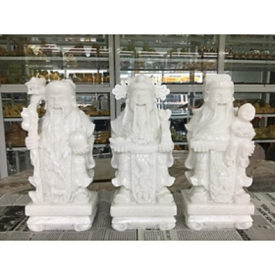 Bộ tượng Tam Đa Phúc Lộc Thọ đá cẩm thạch trắng - Cao 30cm