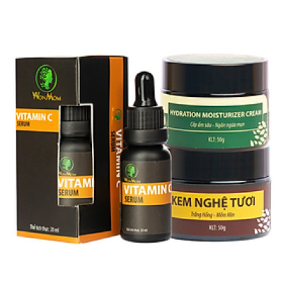 Bộ trắng da, sạch nám cơ bản ngày đêm Wonmom (1 Kem cấp ẩm + 1 Serum vitamin C + 1 Kem nghệ tươi
