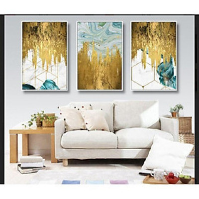 Tranh canvas treo phòng khách trừu tượng hiện đại 40x60 bộ 3 tranh