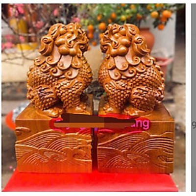 Cặp nghê phong thủy cầu tài lộc bằng gỗ bách xanh thơm nức cao 23x12x12cm 