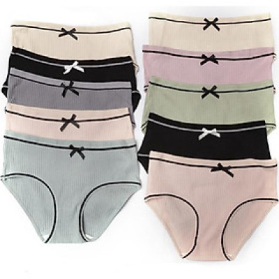 Bộ 10 Quần Lót Cotton Kẻ Tăm Thời Trang Cao Cấp