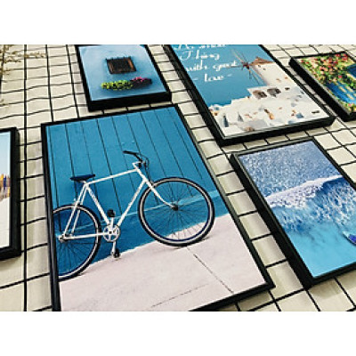 Bộ tranh treo tường, treo phòng khách, phòng ngủ thành phố xanh - Tặng kèm khung tranh và đinh treo tường BINBIN 