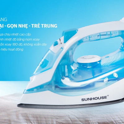 Bàn Là Hơi SUNHOUSE SHD2065 - Công Suất 1600W - Thân Nhựa ABS Chịu Nhiệt Tốt - Mặt Bàn Là Chống Dính - Phun Hơi Liên Tục - Tiện Lợi Với 5 Chế Độ Là - Hàng Chính Hãng