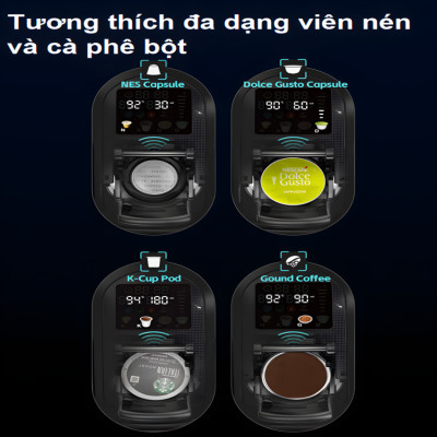 Máy pha cà phê 4 trong 1, Espresso, Viên Nén Nespresso, Nescafe Dolcegusto, Kcup Thương hiệu Mỹ cao cấp HiBREW - H6. Hàng chính hãng