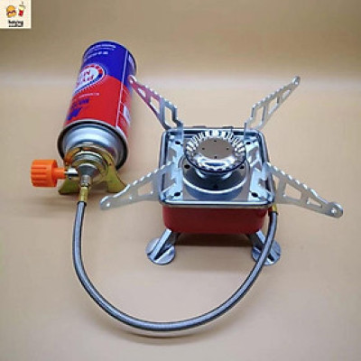 Bếp gas mini du lịch xếp gọn hợp kim chống gĩ có dây nối bình gas an toàn có van điều chỉnh gas cao cấp ,cắm trại