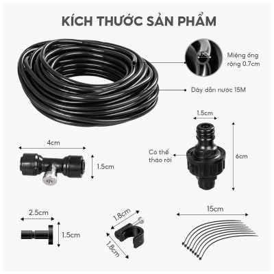 Bộ vòi phun sương làm mát Lebenlang LBLB3362, dài 15m, đa dạng công năng, cất gọn dễ dàng, hàng chính hãng