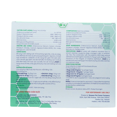 BOSSEN - DIARAid (dogs) Bổ sung Vi Sinh, Lợi Khuẩn Hỗ Trợ Tiêu Hóa và Tăng Đề Kháng cho Chó - Hộp 3 ống