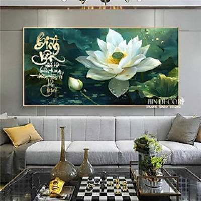 (HCM) Tranh treo tường tráng gương hoa sen trắng trang trí phòng khách, phòng thờ kèm đinh treo