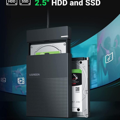 Ugreen UG30719CM471TK 50CM 6TB Màu Đen Hộp đựng ổ cứng 2,5 inch SATA3 USB 3.0 tốc độ truyền 5Gbs Cáp liền - HÀNG CHÍNH HÃNG