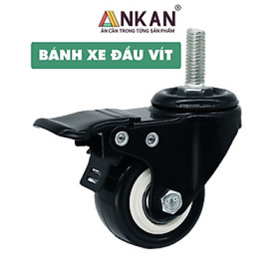 Bánh Xe Đen Đầu Vít Xoay 360 Có Khóa, Hàng Chất Lượng ANKAN, Lắp Xe Đẩy Hàng, Tủ, Bàn Ghế