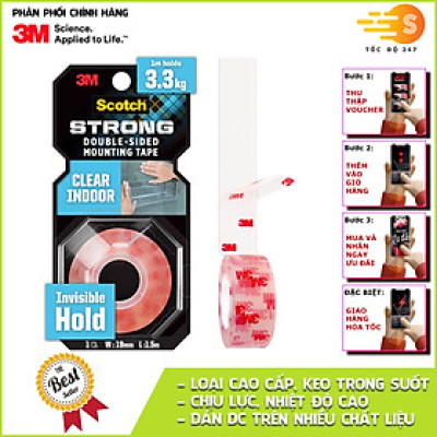 Băng keo 2 mặt trong suốt khổ 19mm Scotch 3M SB-BK410 - Nhiều kích thước, Cường lực, siêu dính, thẩm mỹ