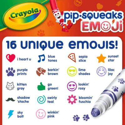 Hộp 16 Bút Lông Màu Pip Squeaks Emoji - Dễ Tẩy Rửa - Crayola 588717