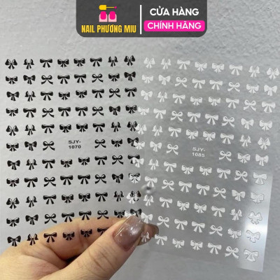 Sticker Hình Nơ 3D Trắng Đen SJY1085 Mix Kiểu Hàn Quốc Dán Móng Siêu Xinh, Hình Dán nail Móng Nơ Nổi Trắng Đen Sheng Jia Yu Nữ Women