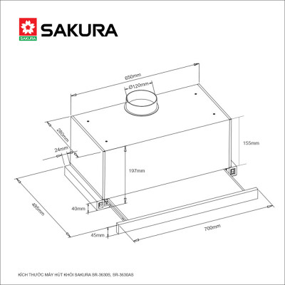 Máy Hút Khói Âm Tủ SAKURA Cảm Ứng Vẫy Tay SR-3630AS - Hàng Chính Hãng