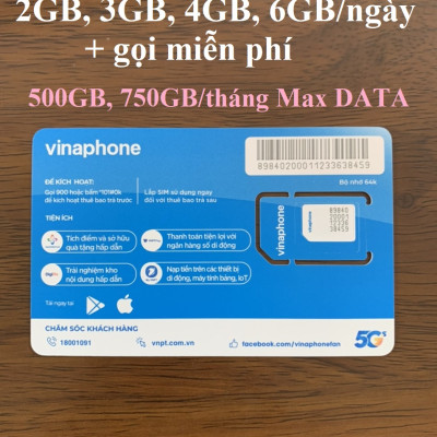 SIM 4G VINAPHONE TRỌN GÓI 1 NĂM - CHỌN LOẠI: 2GB/ngày, 6GB/ngày, 500GB/tháng - Hàng chính hãng