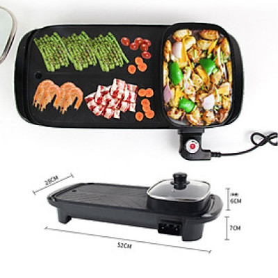 Bếp lẩu nướng 2in1 đa năng cao cấp dài, nồi lẩu kiêm nướng công suất 1300w, bề mặt tráng men chống dính - Hàng chính hãng