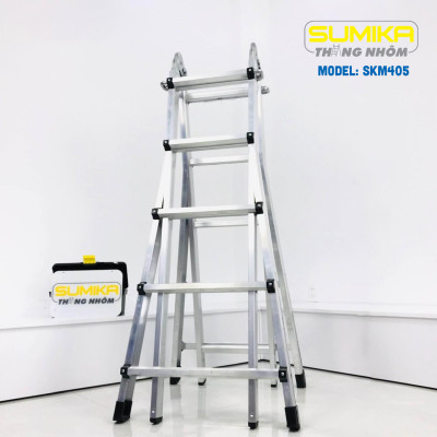 Thang nhôm rút lồng đa năng SUMIKA SKM405 - Chữ A cao nhất 2.5m, chữ I cao nhất 5.0m, tải trọng 300kg