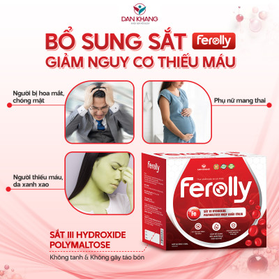 (Mẫu mới) Ống Uống Ferolly Dân Khang Bổ Sung Sắt, Cải Thiện Tình Trạng Thiếu Máu Cho Mẹ Bầu Và Em Bé