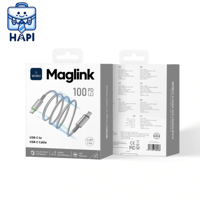 Cáp sạc Type-C to Type-C 100W hàng chính hãng WiWU Maglink Wi-C084. Dây dù nylon siêu bền, truyền đẫn ổn định