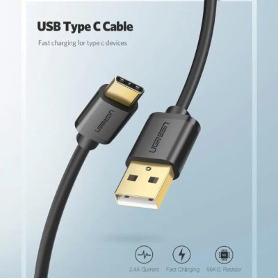 Ugreen UG30161US141TK 2M màu đen Dây USB 2.0 sang Type-C truyền dữ liệu và sạc - HÀNG CHÍNH HÃNG