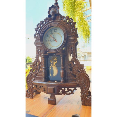 Đồng Hồ Gỗ Mun Đuôi Công Quả Lắc, Phong Cách Tân Cổ Điển, Máy Kim Trôi - Bảo Hành 2 Năm