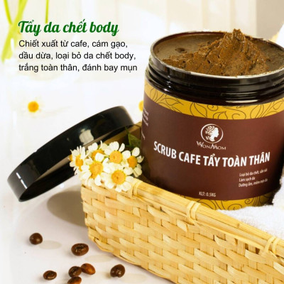 Scrub café tẩy toàn thân, trắng da, sạch mụn, đánh bay thâm rạn Wonmom 500g