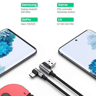 Ugreen UG20857US176TK 2M 2 đầu bẻ góc 90 độ cáp usb type C ra A mạ Nickel đầu bọc nhôm chống nhiễu - HÀNG CHÍNH HÃNG