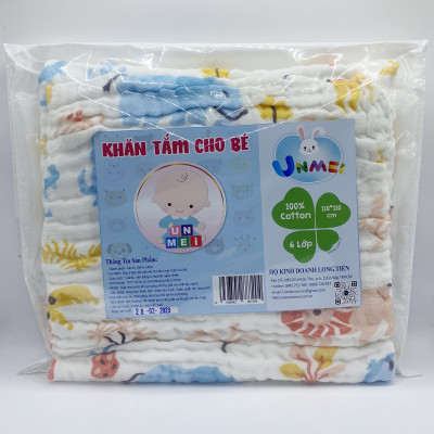 UNMEI - Khăn Xô Tắm In Hình Nhăn, Khăn Xô Xuất Nhật 6 lớp Nhăn Cao Cấp Dùng Lau Cho Bé, Choàng Đi Ra Ngoài 110x110cm - Hàng Loại 1 Unmei Trading