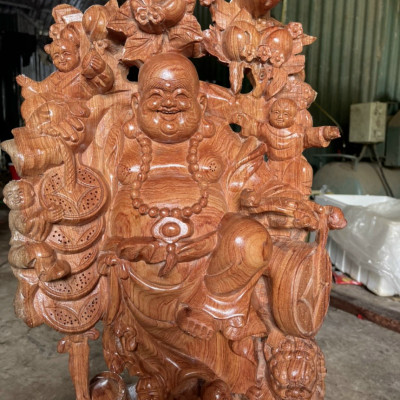 Tượng phật di lặc ngũ phúc bằng gỗ hương đá kt 60×25×16cm