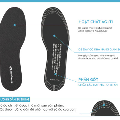 Lót giày trợ lực loại phẳng Phiten metax insole flat type TI463003/TI463004