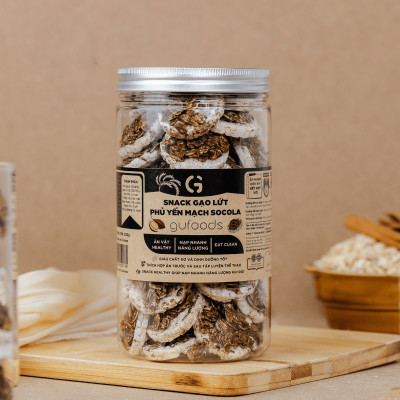 Snack gạo lứt phủ yến mạch socola GUfoods - Nạp nhanh năng lượng, Ăn vặt healthy, Thuần chay, Eat clean