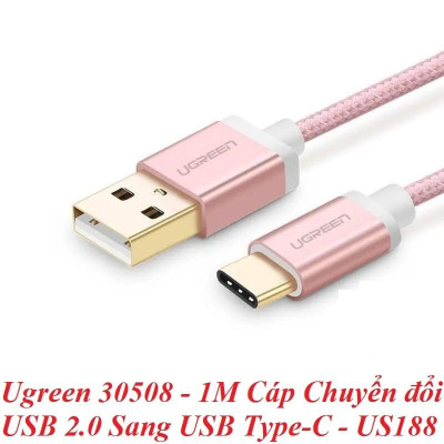 Ugreen UG30508US188TK 1M màu Hồng Trắng Bộ chuyển đổi USB 2.0 sang USB-C - HÀNG CHÍNH HÃNG