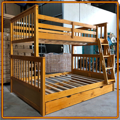 Giường 2 tầng màu vàng Tundo trên 1m2 dưới 1m4 kèm 2 học tủ