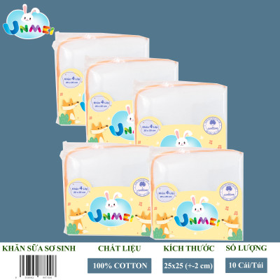 Gói 50 Khăn sữa vải gạc Unmei Dày 4 lớp 25x25cm 100% cotton (Đồ dùng vệ sinh cho bé)