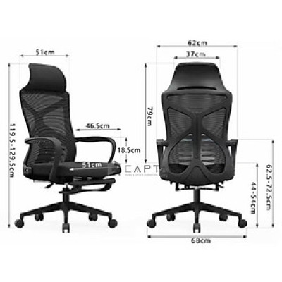 Ghế làm việc có gác chân CR4326-M Nội thất Capta Ghế xoay văn phòng lưng lưới nệm vải khung nhựa màu đen chân xoay thép mạ chrome ngả nằm